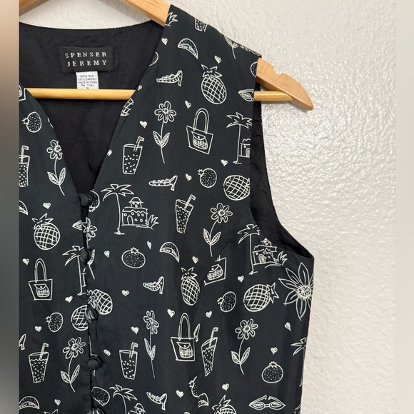 Spenser Jeremy Vintage 100% Silk Summer Print Vest - Picture 2 of 7